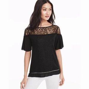 White House Black Market Lace Yoke Short Sleeve Shirt Blouse